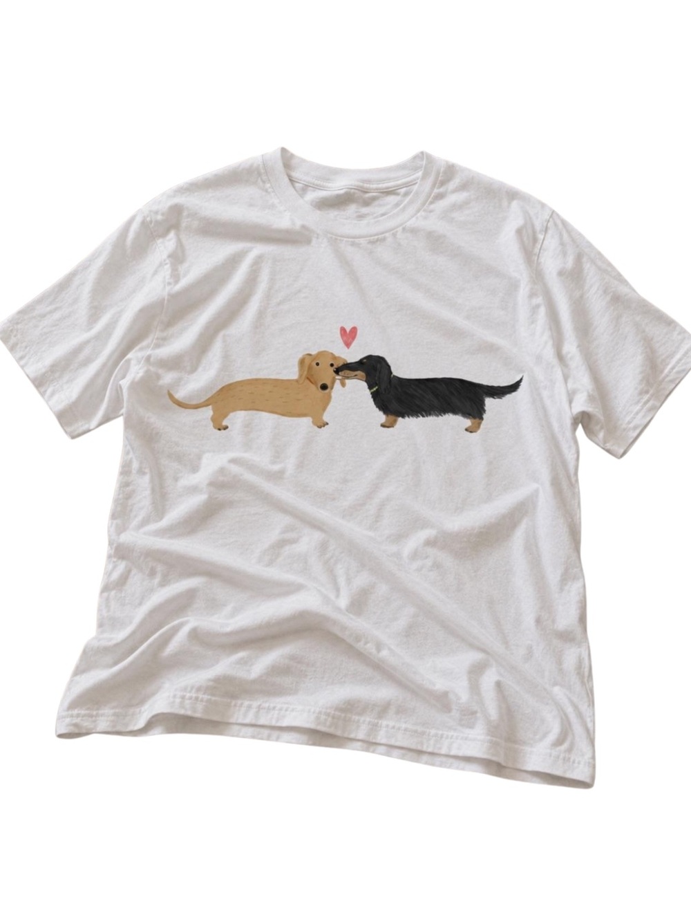 Gildan White Tee with Brown and Black Dachshund Illustration